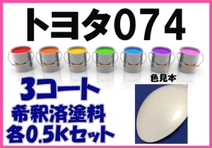 ◇ トヨタ074　塗料　３コート　ブルーイッシュパールクリスタルシャイン　希釈済　カラーナンバー　カラーコード　074