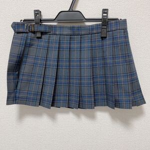 制服 グレー・青 チェック柄 マイクロミニスカート W74 丈28 冬用 大きいサイズ