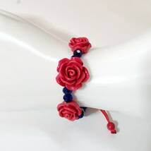 ブレスレット 腕輪 レッド 赤 バラ ブルー クリスタル 青 エスニック風 レディース 工芸品 ユニーク 彫刻 ギフト #C1244-3_画像2