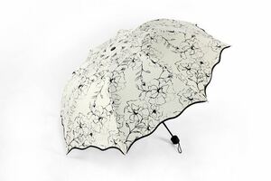  new goods umbrella . rain combined use umbrella 8ps.@. robust parasol UV cut floral print dressing up black white lady's folding umbrella shade 
