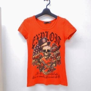 Galyge garage lady's M short sleeves T-shirt red red Skull feather print tops 