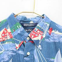 USA VINTAGE NAUTICA HALF SLEEVE YACHT PATTERNED DESIGN SHIRT/アメリカ古着ノーティカ半袖ヨット柄デザインシャツ_画像6