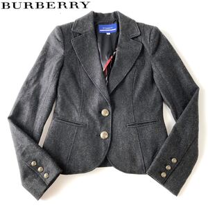 BURBERRY バーバリー テーラードジャケット BLACK 黒 赤チェック柄 ロゴ 刺繍 婦人 王冠 ボタン 3B 三釦