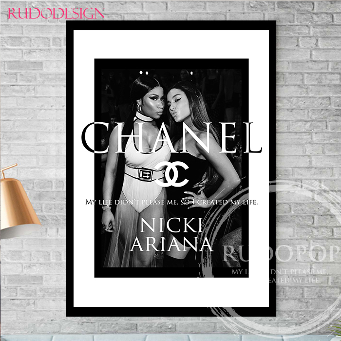 A3-Größe gerahmt [Ariana Grande/Nicki Minaj Marken-Hommage-Kunstposter Chanel], Kunstwerk, Malerei, Grafik