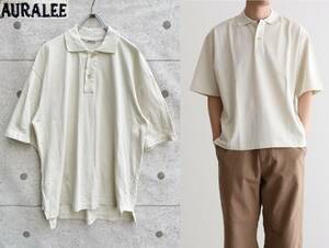 美品 21SS AURALEE オーラリー SUPER FINE COTTON SALT SHRINK PIQUE BIG POLO 鹿の子 ビッグ ポロシャツ size 4 日本製 A21SP01EK