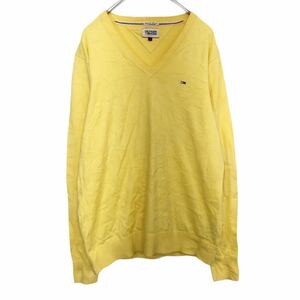 TOMMY HILFIGER Vネックセーター L イエロー トミーヒルフィガー ワンポイントロゴ 古着卸 アメリカ仕入 t2107-3933