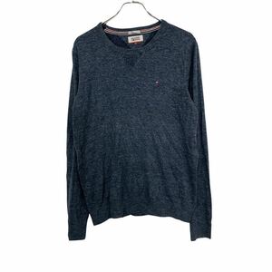 TOMMY HILFIGER セーター L ネイビー トミーヒルフィガー ニット ロゴ ワンポイント 丸首 古着卸アメリカ仕入 t2110-4744