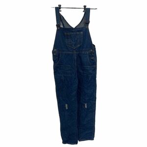  overall lady's W33 degree Denim damage processing indigo blue old clothes . America buying up t2206-3132