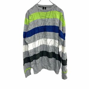 BILLABONG コットンニットセーター Lサイズ ボーダー グレー 白 青 黄緑 古着卸 アメリカ仕入 t2203-3055