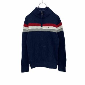 TOMMY HILFIGER half Zip sweater Kids L navy Tommy Hilfiger Logo knitted sweater old clothes . America buying up t2202-3096