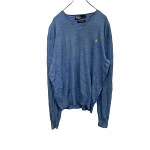 Polo Ralph Lauren ニットセーター M ブルー ポロラルフローレン Vネックニット ロゴ ワンポイント 古着卸 アメリカ仕入 t2201-4579