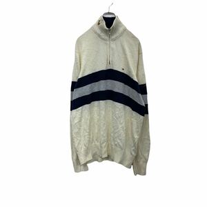 TOMMY HILFIGER ハーフジップセーター L ホワイト ネイビー トミーヒルフィガー ロゴ ワンポイント古着卸 アメリカ仕入 t2201-4713