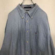 TOMMY HILFIGER 無地シャツ XXL ブルー トミーヒルフィガー 長袖シャツ ボタンダウン SHIRT ワンポイント古着卸 アメリカ仕入 t2110-3393_画像2