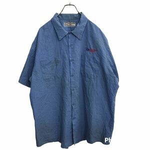 ARAMARK 半袖シャツ XL アラマーク ワークシャツ ストライプ 青色 古着卸 アメリカ仕入 t2206-3492