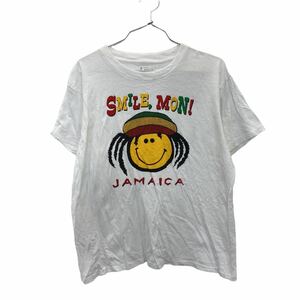 プリントTシャツ Mサイズ程度 SMILE MOM JAMAICA ラスタ ホワイト 古着卸 アメリカ仕入 t2207-4097