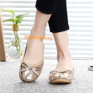  folding pumps Gold 23cm Flat soft folding shoes .... mobile slippers .. light weight room shoes go in . type free shipping 