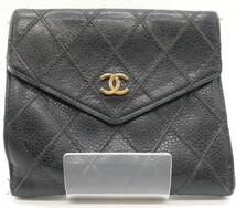 【１円スタート】CHANEL シャネル アイコン 二つ折り財布 7755463 ココマーク レザー ブラック ゴールド金具_画像1