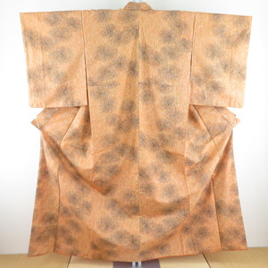 小紋 紬 糸菊文様 正絹 橙色 袷 バチ衿 カジュアル 仕立て上がり着物 身丈156cm