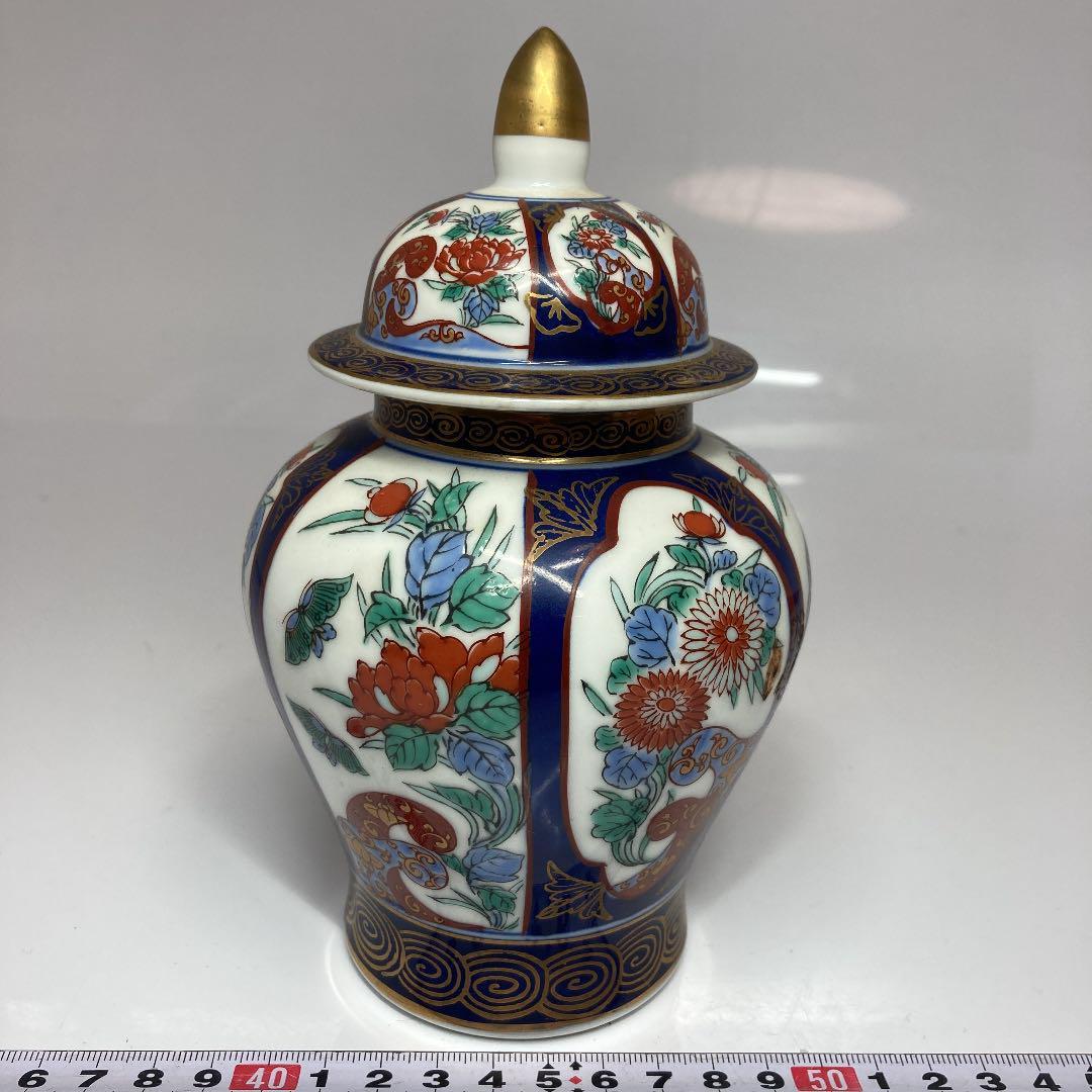 有田焼 飾り壺 蓋付 陶器 小型 置物 焼物 花模様 色絵 骨董 美術 www