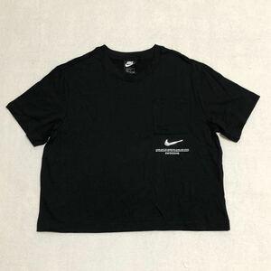 NIKE ウィメンズ Tシャツ NSW スウッシュ 黒 ブラック L ナイキ SWOOSH シルバーロゴ ポケット CZ8912-010