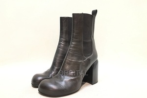 ..) Jil Sander Jil Sander leather short boots block heel side-gore dark brown 39 24.5~25cm