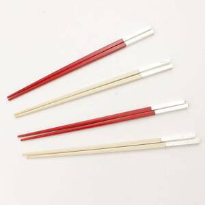 Christofle Chris to full . white chopsticks 4 serving tray set chop stick red white [ used ][ regular goods guarantee ]94294