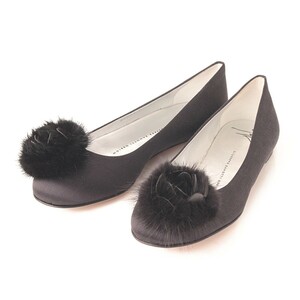 Giuseppe Zanotti satin fur flower flat shoes pumps black 37 39100