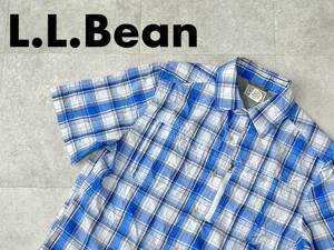 ☆送料無料☆ L.L.Bean エルエルビーン 古着 半袖 チェック シャツ メンズ S ブルー トップス 中古 即決