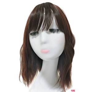 ダークブラウン セミロング ヘアピース 長さ35cm ベース14×12cm 人工頭皮 I型つむじ 耐熱ファイバー ボリュームアップ 普段使い