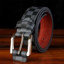 メンズ ベルト mens belt 市松模様 格子柄 ビジネス カジュアル ノンブランド おしゃれ お買い得 安い 贈り物 紳士ベルト グレー_画像2