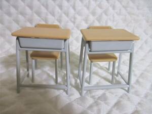 Art hand Auction Buy it now [Set of 2 1/12 Miniature School Desk Set] Desk & Chair Diorama Classroom School Figure Handmade Made in Japan, toy, game, figure, others