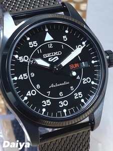 新品 SEIKO セイコー 正規品 セイコー5 セイコーファイブ 5スポーツ 腕時計 自動巻き メッシュメタルべルト カレンダー 防水 ブラック 黒