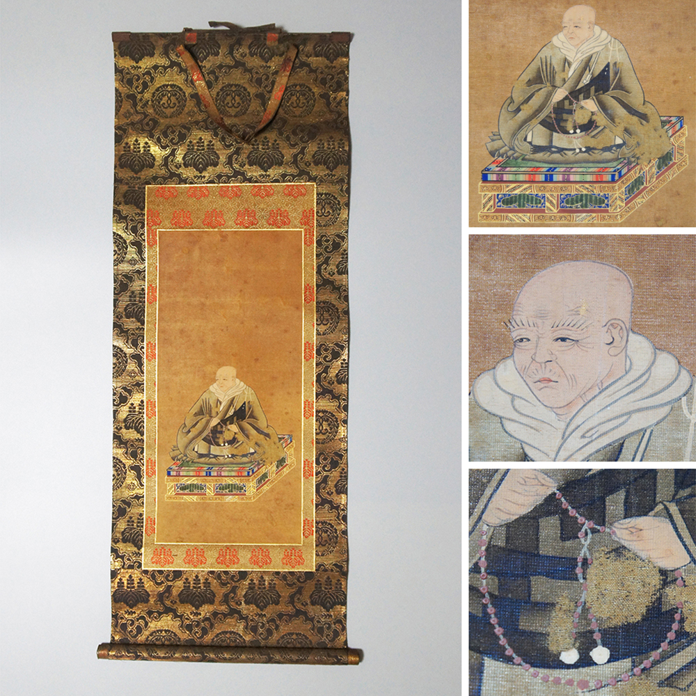 [Arte budista] ★ Pintura Pergamino colgante con estatua de San Shinran ★ Período Edo Pintura pintada Pintado a mano sobre seda Pintura de libros japoneses Inspección Dinastía Qing china Período Qing Pintura budista bordado Tela vieja Lágrima vieja Arte antiguo Juguetes antiguos Antigüedades Objetos chinos, cuadro, pintura japonesa, persona, Bodhisattva