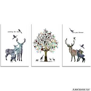 Art hand Auction Set of 3 Large Art Panels Deer and Tree Interior Wall Hanging Room Decoration Decorative Painting Canvas Painting Stylish Animal Nature Nordic Art Appreciation Art, Artwork, Painting, graphic