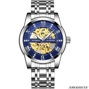 高級感のある 腕時計 機械式 自動巻き スケルトン シルバー/ブルー ステンレス アンティーク メンズ おしゃれ 時計 カジュアル ウォッチ