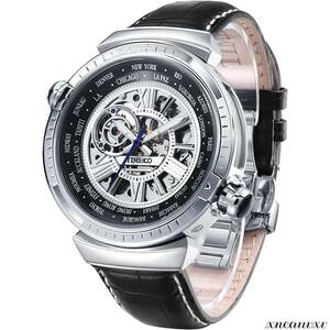  stylish wristwatch silver / black hand winding skeleton antique manner men's watch casual stylish modern man wristwatch 