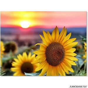 Art hand Auction Beautiful scenery art panel, sunflowers, sunset, interior, wall hanging, room decoration, nature, landscape, canvas, wooden frame, stylish, wall art, makeover, Artwork, Painting, graphic