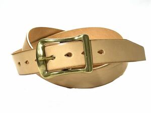 イタリアンレザー　ヌメ革　カジュアルベルト　真鍮製バックル　サイズ調節可　ウエスト130cm対応　日本製　本革　一枚革　未使用送料無料