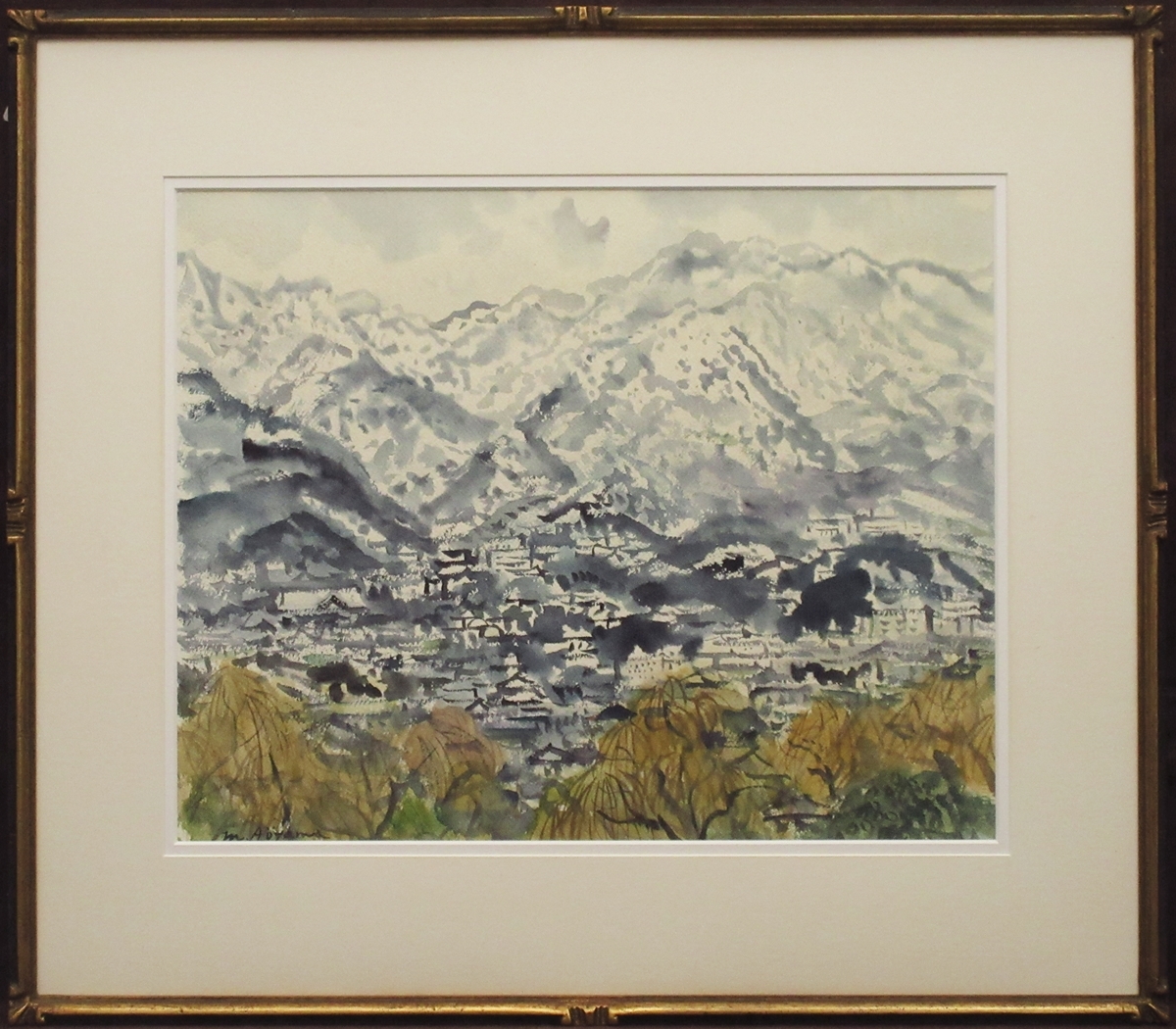 [Authentic work] Masakichi Aoyama ``Snowy Mt. Rokko'' watercolor painting [35 x 44 cm], painting, watercolor, Nature, Landscape painting