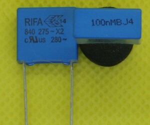 メタライズドポリプロピレンフィルムコンデンサー　275V　0.1μF　リード線に銅スズメッキ線使用　5個