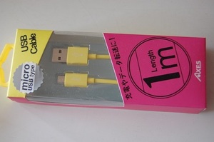 L USBケーブル　AMP-007　1ｍ　スマホ・タブレット充電＆データ転送用ケーブル　イエロー　AXES