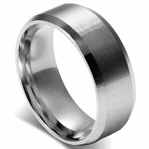 【未使用】Flongo 8MM メンズ指輪 ステンレスリング ファション 結婚指輪 愛の証 幸せの鍵 シルバー 日本サイズ16号相当【アウトレット】A6