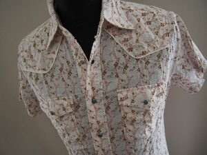  Gotcha * short sleeves shirt *botanikaru pattern * small floral print * embroidery *M size *GOTCHA