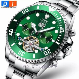 L481☆新品メンズ高級腕時計 機械式自動巻 トゥールビヨン カレンダー 曜日表示 夜光 防水 紳士ウォッチ 6色選択 グリーン