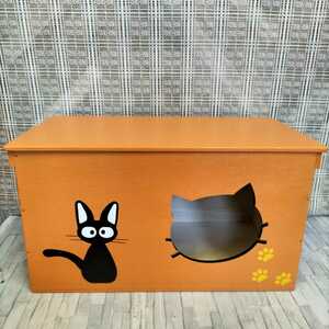 《受注生産C23》りんご箱 蓋付き オレンジ キャットハウス 猫ハウス 保護猫 野良猫 キャットタワー 木製 ハンドメイド 猫カフェ 小動物 