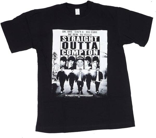 LA ストリートプリント STRAIGHT OUTTA COMPTON コンプトン プリント 半袖 Tシャツ (ブラック) [並行輸入品](XL)