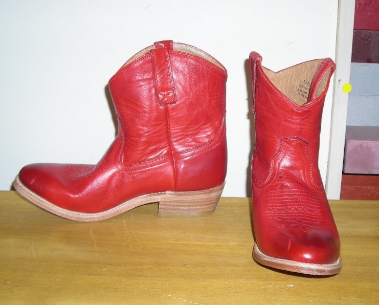 セレクトショップ購入  ポ 黒 本革ブーツ 赤 男女兼用 ハイヒール ウェスタンブーツ ブーツ