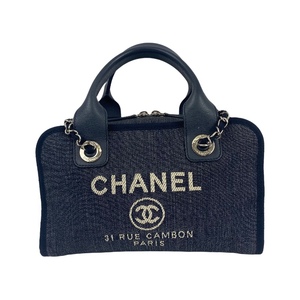  Chanel CHANELdo- vi rubo- кольцо сумка A92749 темно-синий серебряный металлические принадлежности ручная сумочка женский б/у 