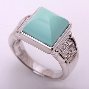 { pawnshop exhibition }k18WG* natural turquoise + diamond te The Yinling g*C-5003