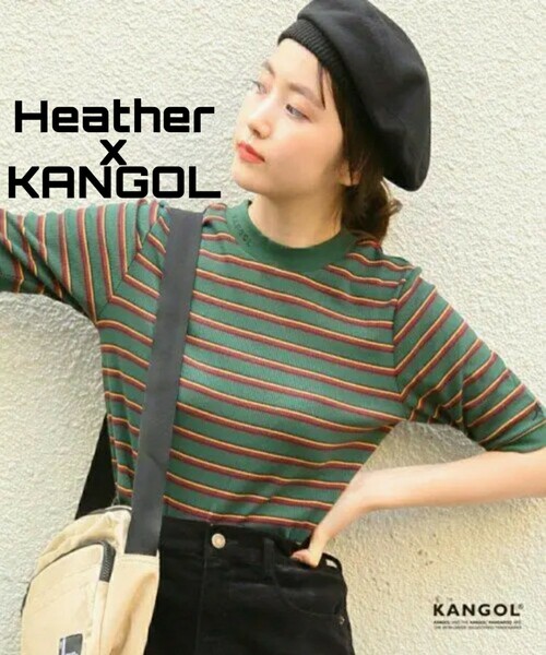 Heather KANGOL 定価4400円 刺繍入りハイショクマルチボーダー